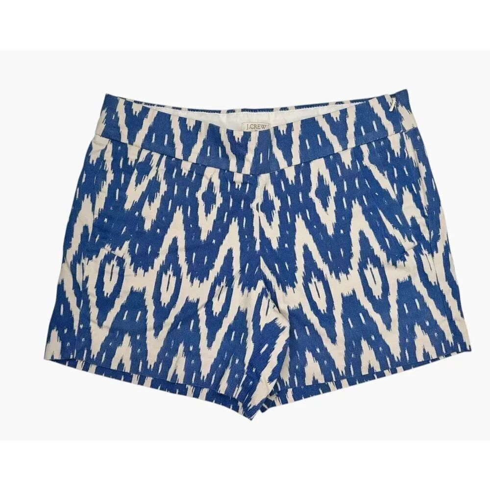 J Crew Chino Aztec Print Chino Shorts Blue & White 4” Inseam  Women’s Size 0